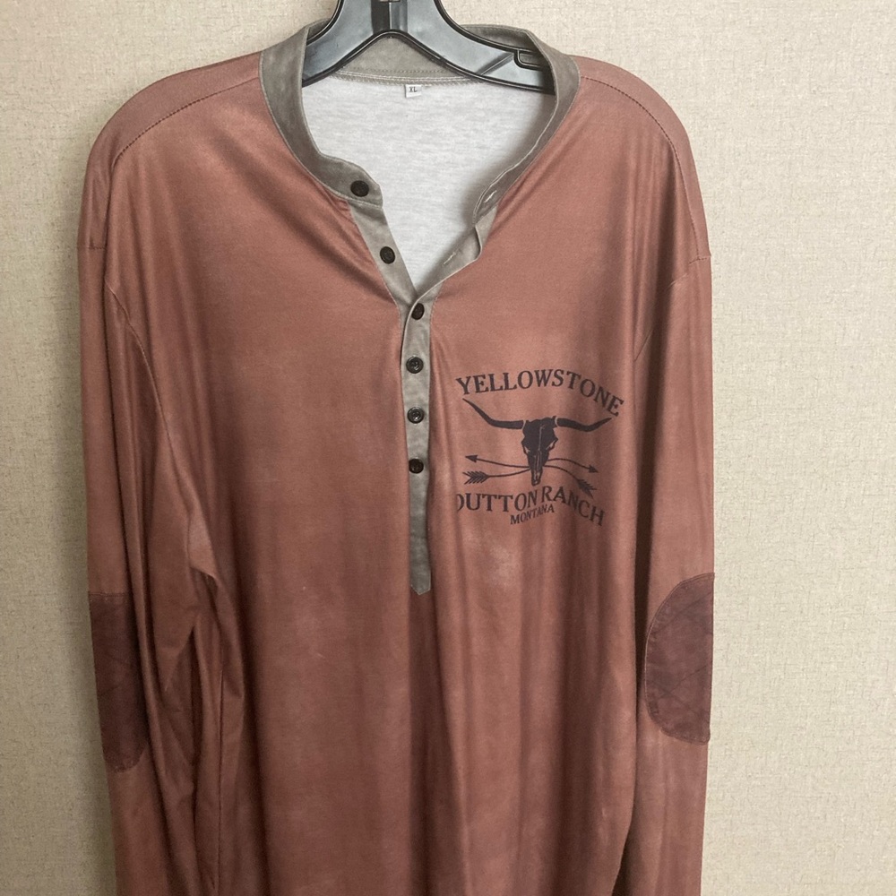 Men's Brown Shirt Yellowstone Dutton Ranch Henley XL long sleeve